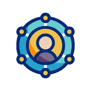 Person icon centered in a blue network connection circle