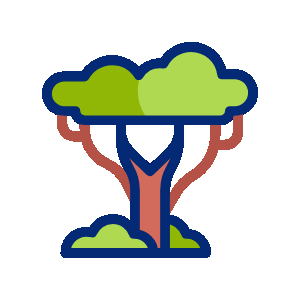 Colorful cartoon tree icon with green canopy and brown trunk